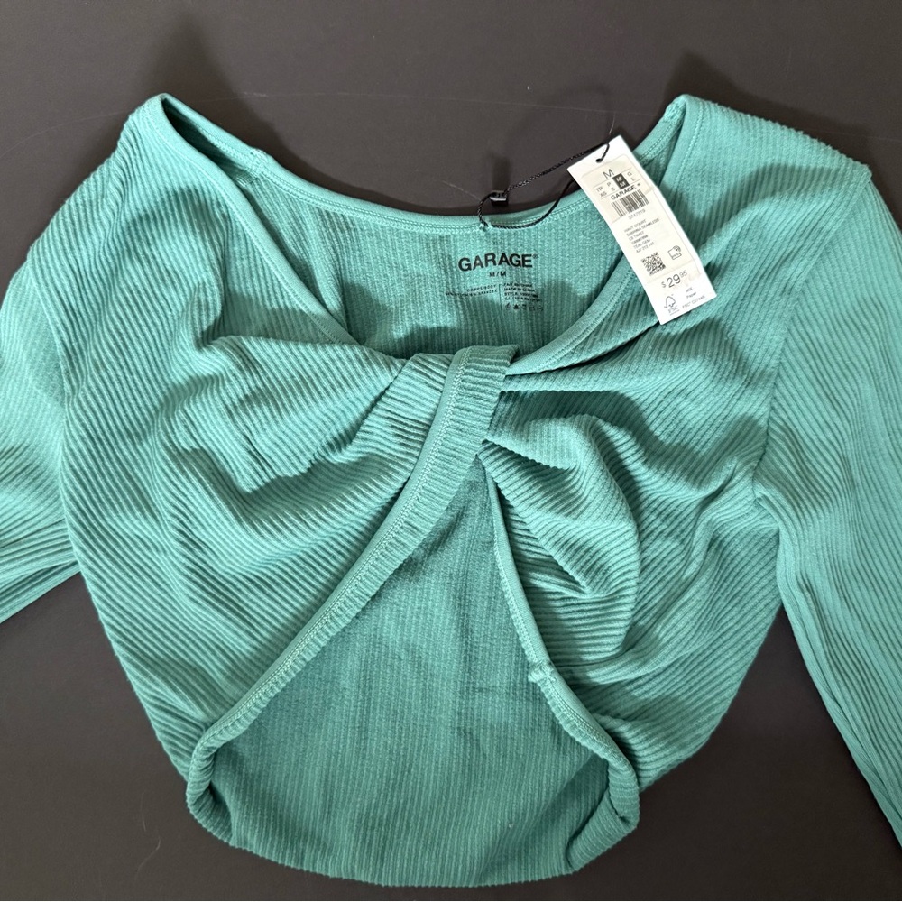 Garage Green Ribbed Ruched Bodysuit